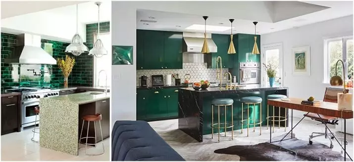Emerald кухни (35 снимки): цветни характеристики в интериорен дизайн, бели изумрудни кухни и други комбинации 9360_23
