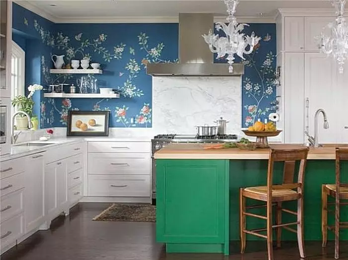 Cozinhas esmeraldas (35 fotos): Características de cor em design de interiores, cozinhas emerald branco e outras combinações 9360_26