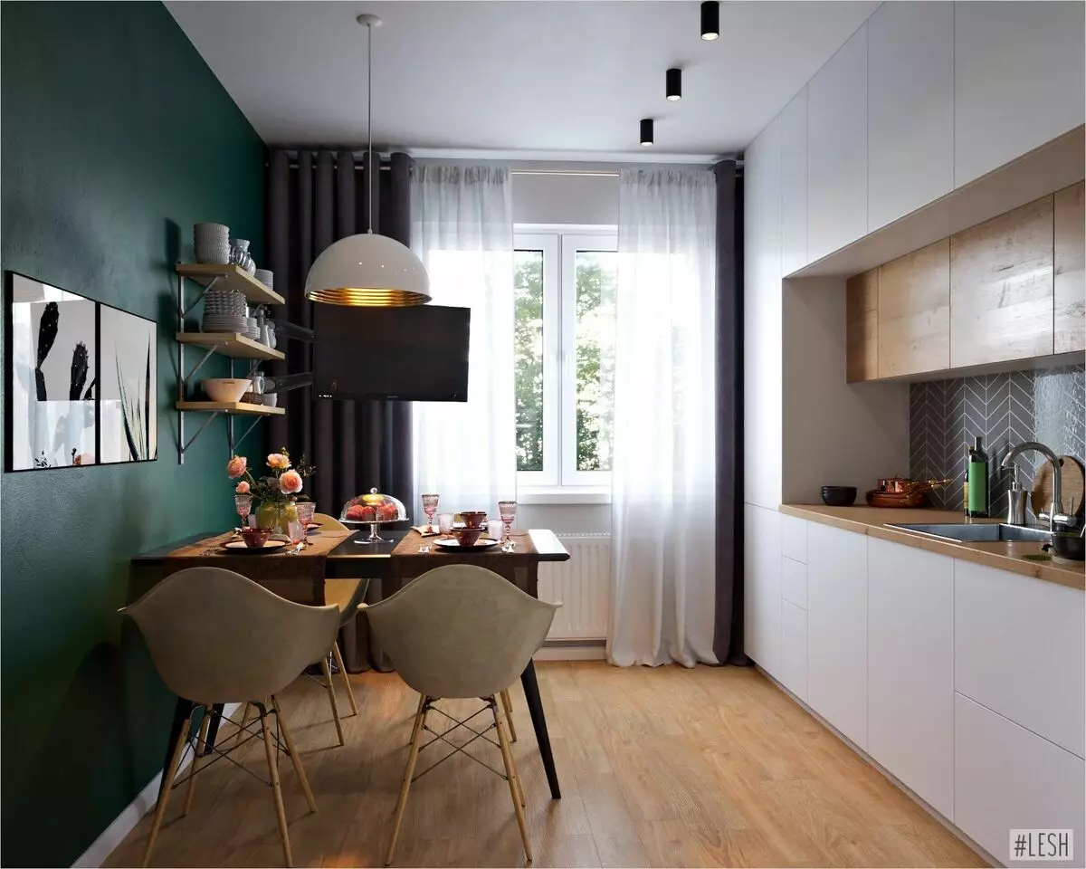 Emerald кухни (35 снимки): цветни характеристики в интериорен дизайн, бели изумрудни кухни и други комбинации 9360_8