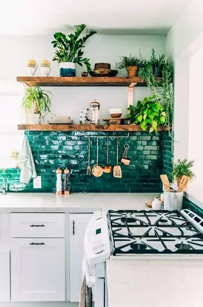 Cozinhas esmeraldas (35 fotos): Características de cor em design de interiores, cozinhas emerald branco e outras combinações 9360_9