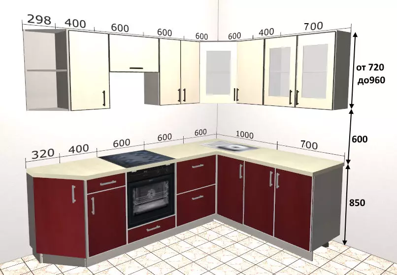 Розміри кухонних шаф (41 фото): креслення стандартних шаф для кухні, стандарти фасадів і навісних шафок, розміри верхніх і нижніх шаф гарнітура, висота ящиків 9387_8