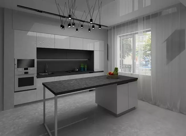 Cocinas de color gris blanco (81 fotos): Auriculares de cocina en tonos blancos y grises en el interior. Diseño de paredes blancas con cabeza gris mate o brillante. 9389_30