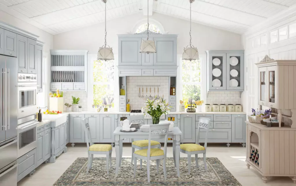 Nhà bếp màu trắng xám (81 ảnh): Tai nghe nhà bếp bằng tông màu trắng và xám trong nội thất. Thiết kế các bức tường trắng với mũ màu xám hoặc vỏ bóng 9389_49