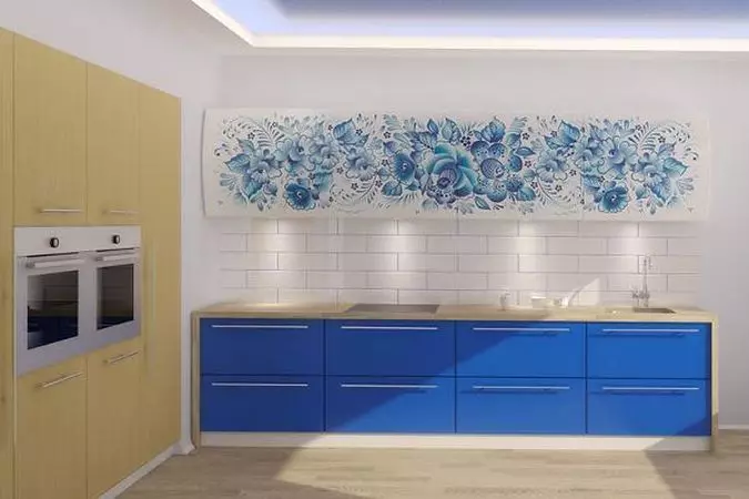 Cocina blanca-azul (64 fotos): Características del auricular de la cocina en color azul-azul para la cocina Diseño de interiores, acentos en las paredes en colores similares 9393_53