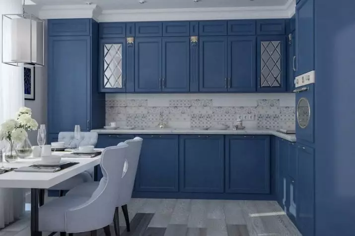 Cucina bianca-blu (64 foto): Caratteristiche dell'auricolare della cucina in colore bianco-blu per la cucina Interior design, accenti sulle pareti in colori simili 9393_62