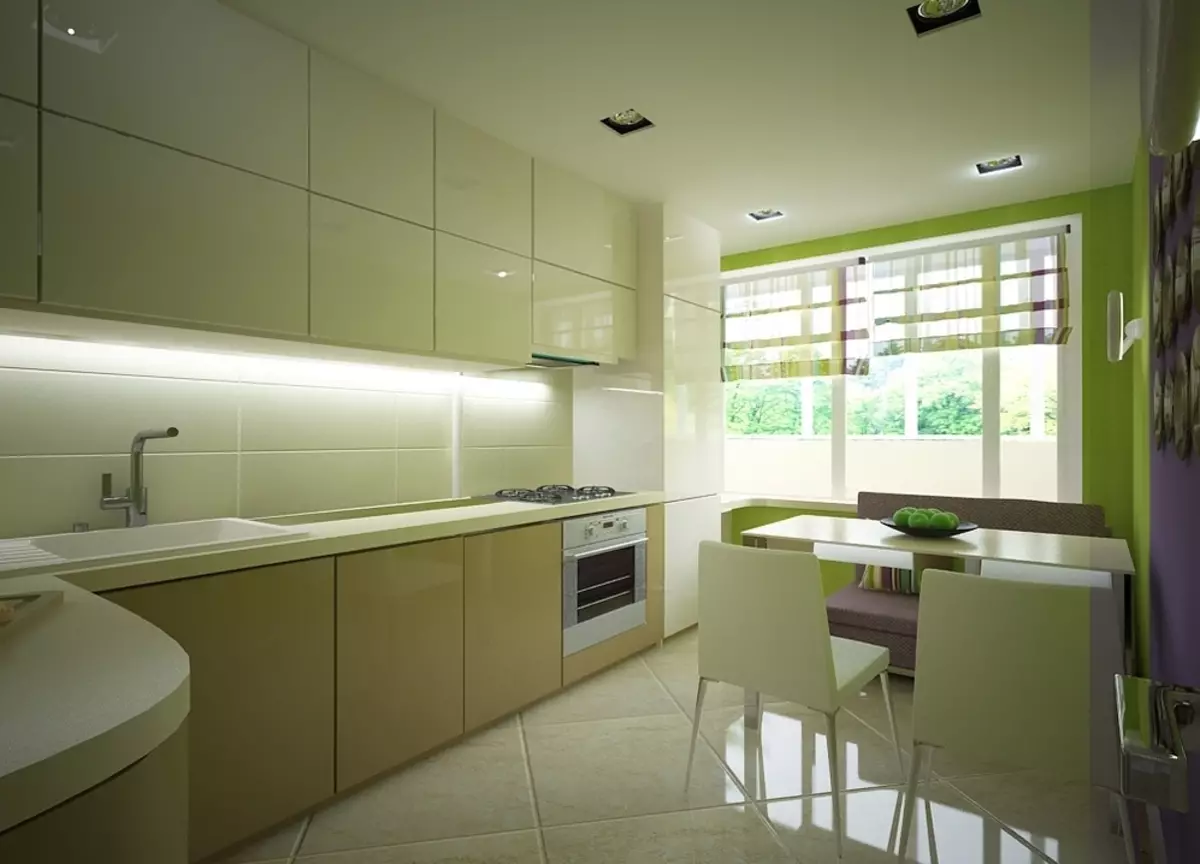 Mutfak tasarımı 15 kare. M (75 Fotoğraf): Düzenler, kare ve dikdörtgen mutfaklar projeleri ve oturma odaları için seçenekler 15 metrekaredir. M, mutfak iç 3x5 m balkona erişim ile 9409_44