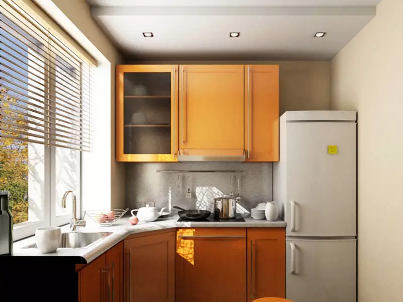 Keukenontwerp 6 vierkante meter. m met een koelkast (75 foto's): keukeninterieur 6 vierkante meter met koelkast, keukenplanning projecten 6 vierkanten 9415_15