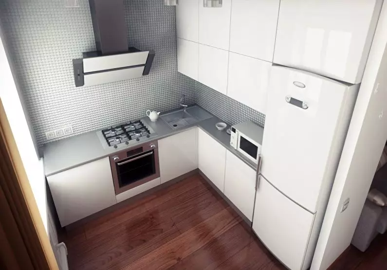 Keittiön muotoilu 6 neliömetriä. m jääkaapissa (75 kuvaa): Keittiö sisustus 6 neliömetriä jääkaapilla, keittiösuunnitteluprojektit 6 neliötä 9415_30