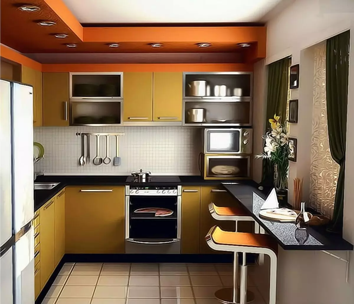 Дизайн кухні 6 кв. м з холодильником (75 фото): інтер'єр кухні 6 квадратних метрів з холодильником, проекти планувань кухні 6 квадратів 9415_31