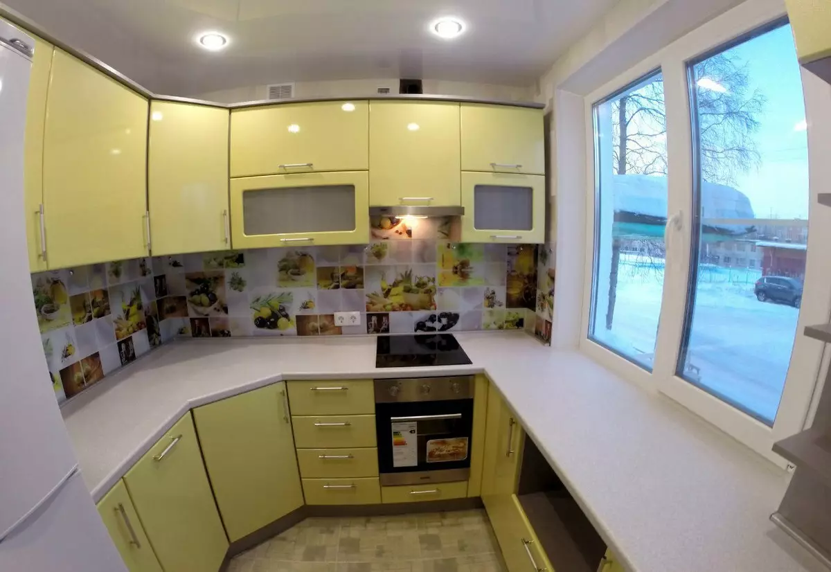 Kitchen Design 6 kvadratnih metara. m sa frižiderom (75 fotografije): kuhinja unutra 6 kvadratnih metara, sa hladnjak, planiranje kuhinja projekti 6 kvadrata 9415_38