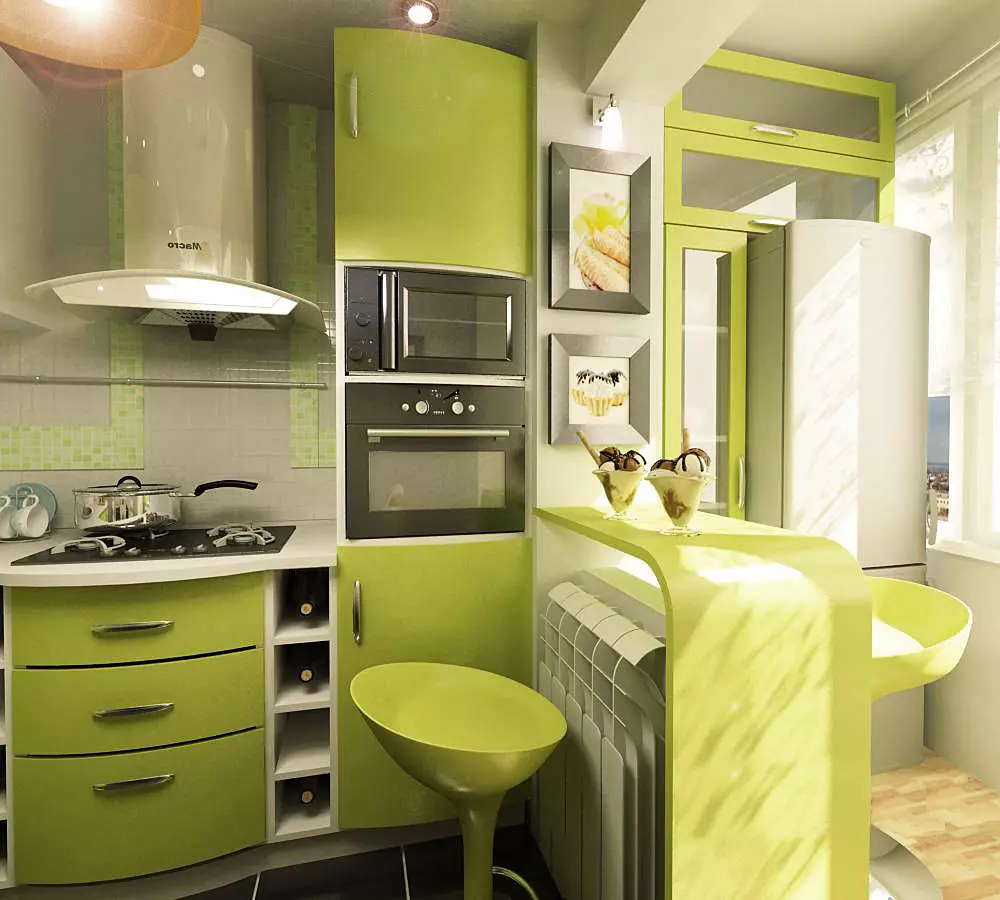 Kuchyňský design 6m². m s lednicí (75 fotek): kuchyňský interiér 6m² s lednicí, projekty plánování kuchyně 6 čtverců 9415_42