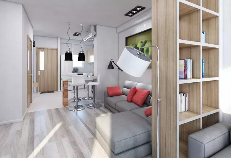 Kjøkkendesign i ett-roms leilighet (58 bilder): Alternativer for å designe et separat kjøkken i Odnushka, et enkelt kjøkkeninnredning i en 1-roms leilighet 9416_13