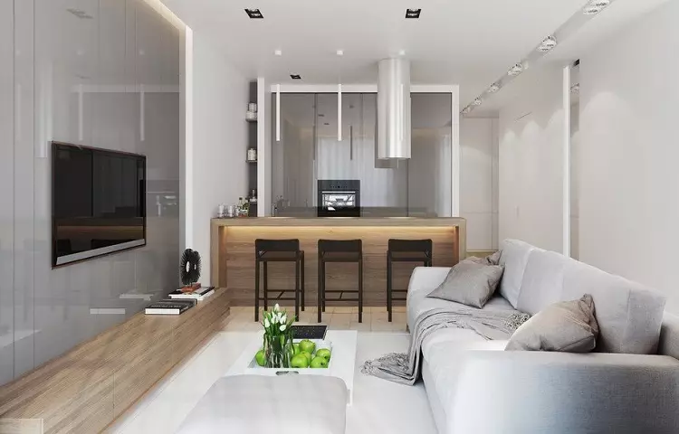 Köögi disain ühes magamistoaga korteris (58 fotot): valikud eraldi köögi projekteerimine Odnushka, lihtne köögi interjöör 1-toaline korteris 9416_17