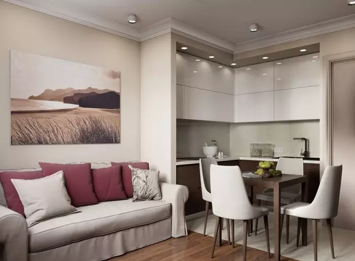 Design de cuisine dans un appartement d'une Chambre (58 photos): options pour la conception d'une cuisine séparée à Odnushka, un intérieur de cuisine simple dans un appartement de 1 pièce 9416_20