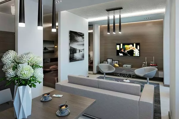 Design kuchyně v apartmánu s 1 ložnicí (58 fotografií): možnosti pro navrhování samostatné kuchyně v Odnushka, jednoduchý interiér kuchyně v 1-pokojový byt 9416_24