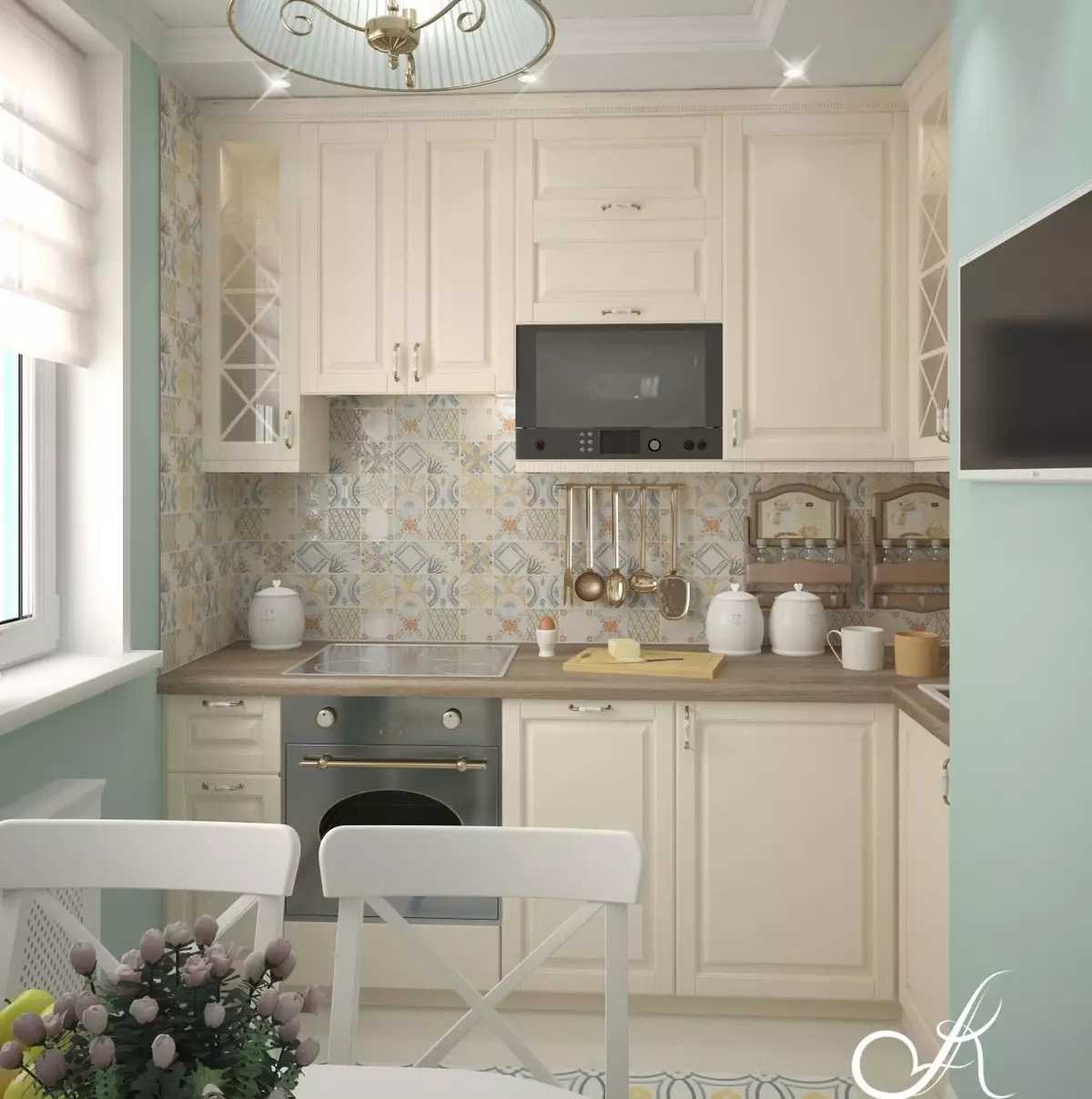 Köksdesign i en-rumslägenhet (58 bilder): Alternativ för att utforma ett separat kök i Odnushka, ett enkelt kök inredning i en 1-rums-lägenhet 9416_4