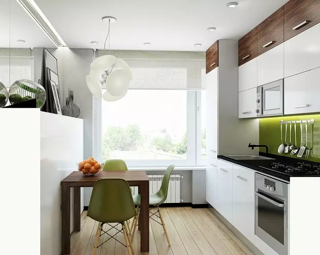 Kuhinjski dizajn u jednom spavaćoj sobi (58 fotografija): Opcije za projektiranje odvojene kuhinje u Odnušci, jednostavna kuhinja unutrašnjost u jednosobnom apartmanu 9416_53