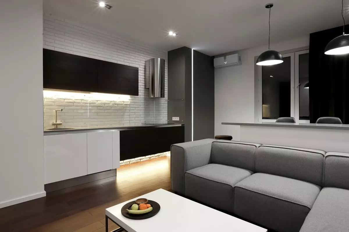 Köksdesign i en-rumslägenhet (58 bilder): Alternativ för att utforma ett separat kök i Odnushka, ett enkelt kök inredning i en 1-rums-lägenhet 9416_58