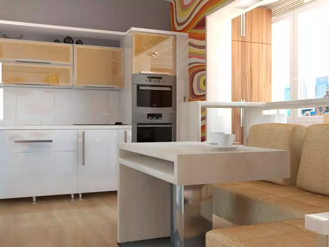 Kuhinjski dizajn u jednom spavaćoj sobi (58 fotografija): Opcije za projektiranje odvojene kuhinje u Odnušci, jednostavna kuhinja unutrašnjost u jednosobnom apartmanu 9416_6