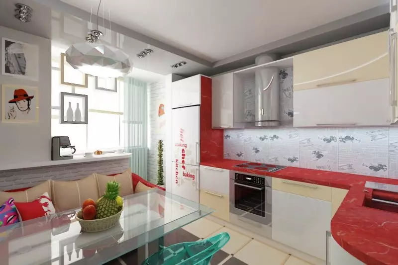 Design de bucătărie cu balcon (62 poze): Soluții interne de bucătărie originale cu acces la loggia. Layout de bucătărie cu ușă de balcon 9417_2
