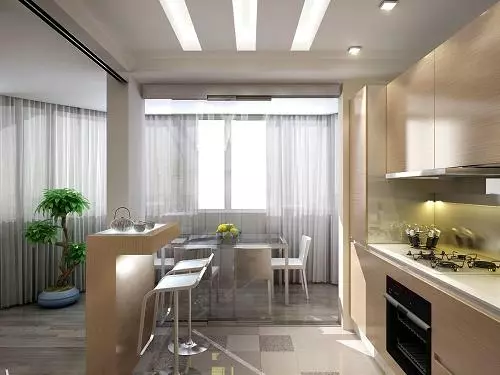Кухня дизайн с балкон (62 снимки): Оригинален кухненски интериорни решения, които имат достъп до лоджия. Кухня оформление с балконска врата 9417_33