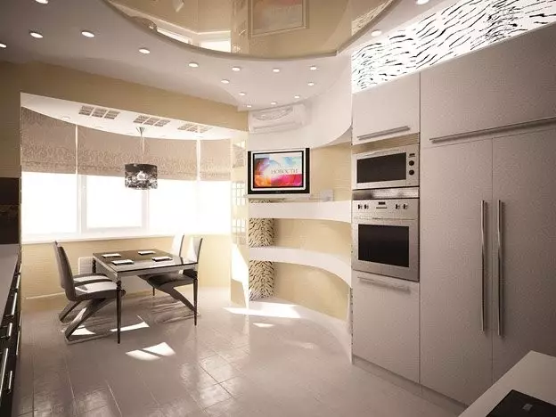 Thiết kế nhà bếp với ban công (62 ảnh): Giải pháp nội thất nhà bếp ban đầu với quyền truy cập vào loggia. Bố trí nhà bếp với cánh cửa ban công 9417_35