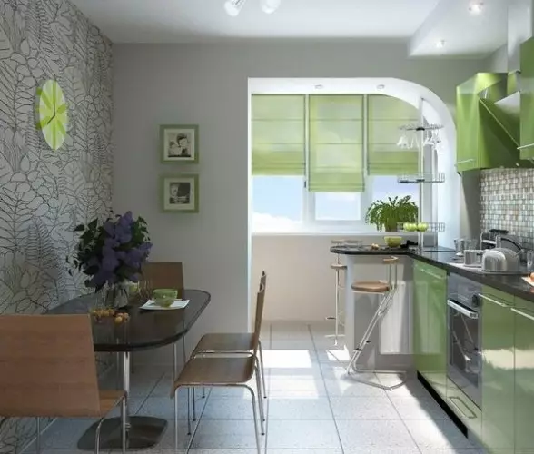 Кухня дизайн с балкон (62 снимки): Оригинален кухненски интериорни решения, които имат достъп до лоджия. Кухня оформление с балконска врата 9417_4
