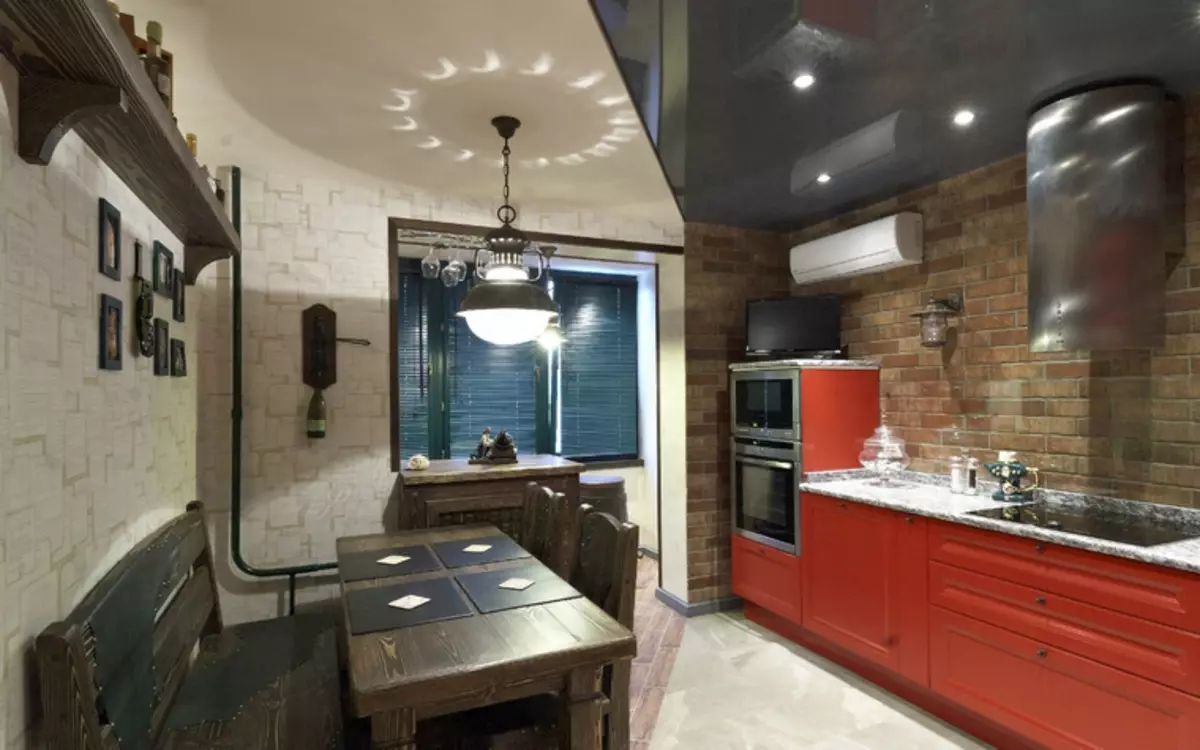 Thiết kế nhà bếp với ban công (62 ảnh): Giải pháp nội thất nhà bếp ban đầu với quyền truy cập vào loggia. Bố trí nhà bếp với cánh cửa ban công 9417_46