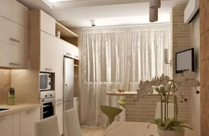 Thiết kế nhà bếp với ban công (62 ảnh): Giải pháp nội thất nhà bếp ban đầu với quyền truy cập vào loggia. Bố trí nhà bếp với cánh cửa ban công 9417_62