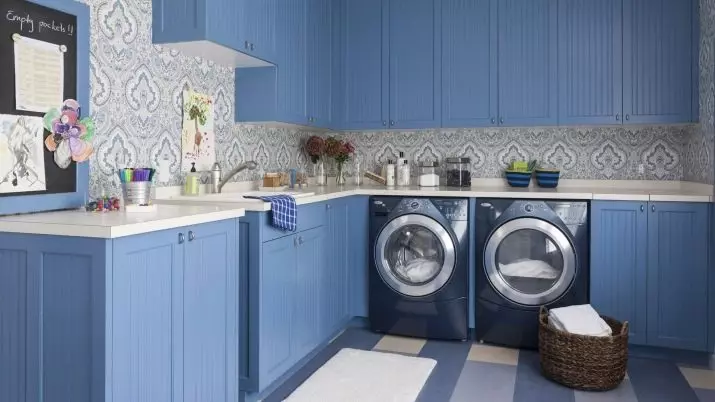 洗濯機付きのキッチン（45枚の写真）：テーブルトップとコーナーキッチンヘッドセットの下の機械。冷蔵庫と小さなキッチンの内部に車を隠す方法は？ 9419_36