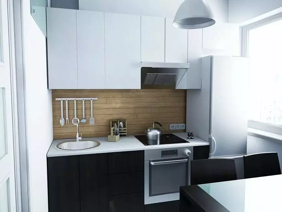 Kuhinja dizajn u Hruščova 6 četvornih metara. m sa hladnjakom (65 fotografija): raspored i unutarnje kuhinje veličine 6 kvadrata 9424_44