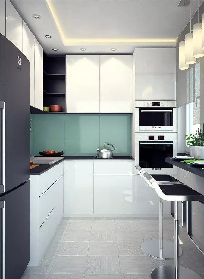 Kuhinja dizajn u Hruščova 6 četvornih metara. m sa hladnjakom (65 fotografija): raspored i unutarnje kuhinje veličine 6 kvadrata 9424_46