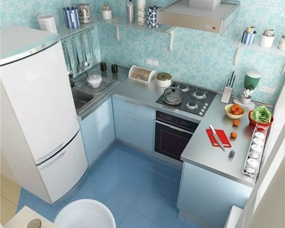 Deseño de cociña en Khrushchev 6 metros cadrados. m con frigorífico (65 fotos): Disposición e cociña de cociña tamaño 6 cadrados 9424_48