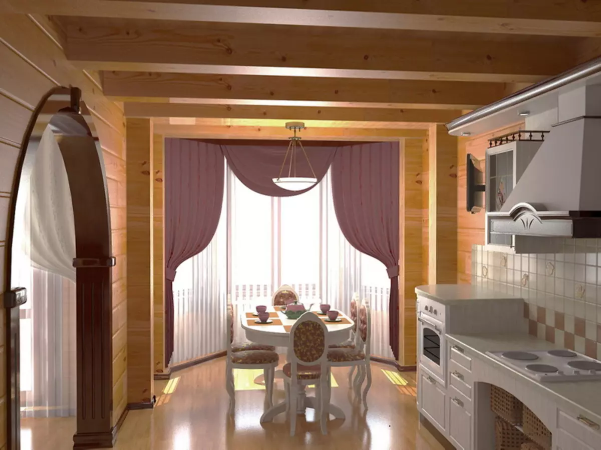 Кухня совмещенная с гостиной в частном деревянном доме