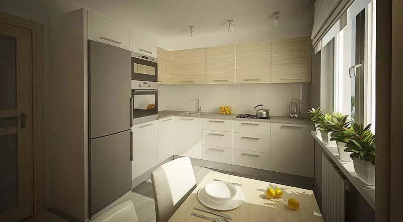 Kuchyňský design 10 metrů čtverečních. M (109 fotek): místnost interiérového designu míst 10 metrů čtverečních, rozložení a opravy, projekty s rohový kuchyňský nábytek, kuchyně v moderním stylu 9426_4