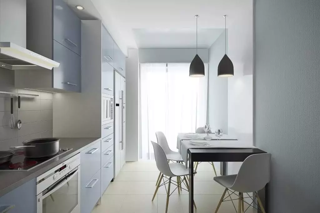 厨房设计9平方米，冰箱（67张照片）：有趣的项目和室内选择。如何容纳必要的家具？ 9432_21