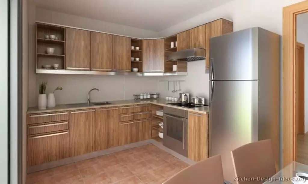 キッチンデザイン冷蔵庫（67枚の写真）：面白いプロジェクトや内装のオプション。必要な家具を収容する方法 9432_3