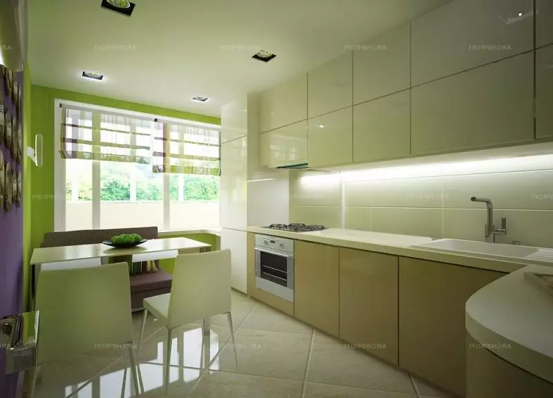 Desain dapur 13 méter pasagi. M (66 poto): Gagasan Perencanaan 13 13 méter pasagi sareng balkon sareng bisuk, dapur internal dina kuadad 10 sareng proyék-kuadrat sanés 9436_11