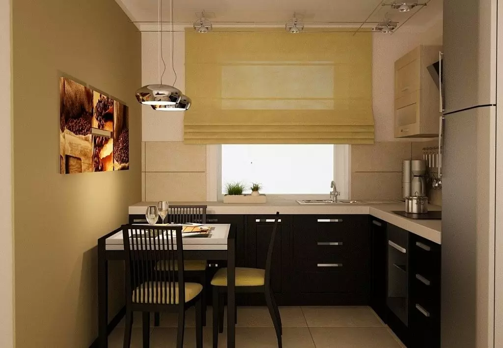 2 metry Projektowanie kuchni (60 zdjęć): 2x3 metry Planowanie kuchni i wnętrze z oknem, projekt dla małej kuchni 3x2 rozmiar z lodówką 9438_12