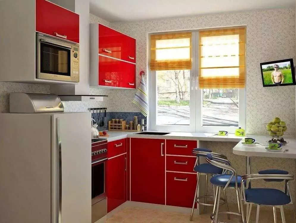 2 metry Projektowanie kuchni (60 zdjęć): 2x3 metry Planowanie kuchni i wnętrze z oknem, projekt dla małej kuchni 3x2 rozmiar z lodówką 9438_14