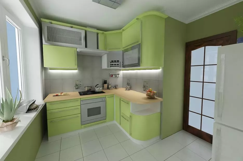 2 metriä Keittiö Design (60 valokuvaa): 2x3 metriä Kitchen Suunnittelu ja sisätila ikkuna, Pieni keittiö 3x2 koko jääkaappi 9438_21