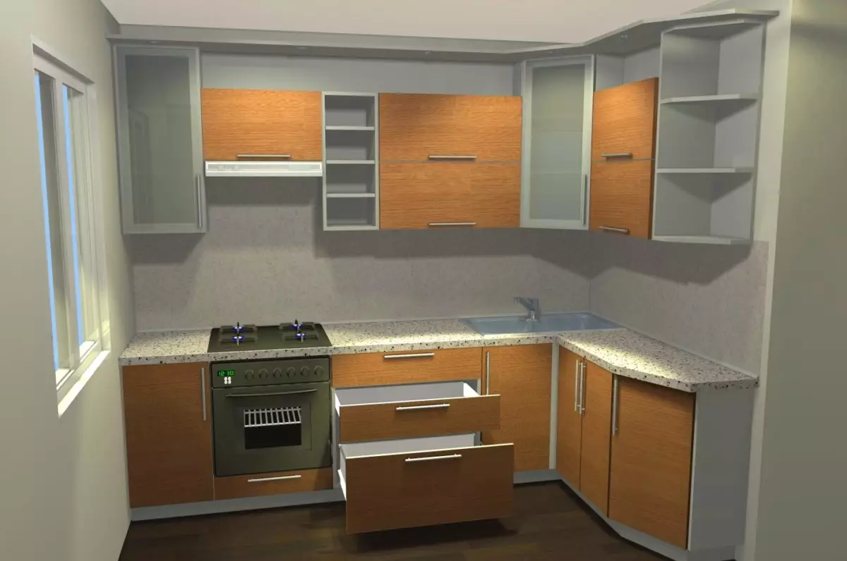 2 metry Projektowanie kuchni (60 zdjęć): 2x3 metry Planowanie kuchni i wnętrze z oknem, projekt dla małej kuchni 3x2 rozmiar z lodówką 9438_24