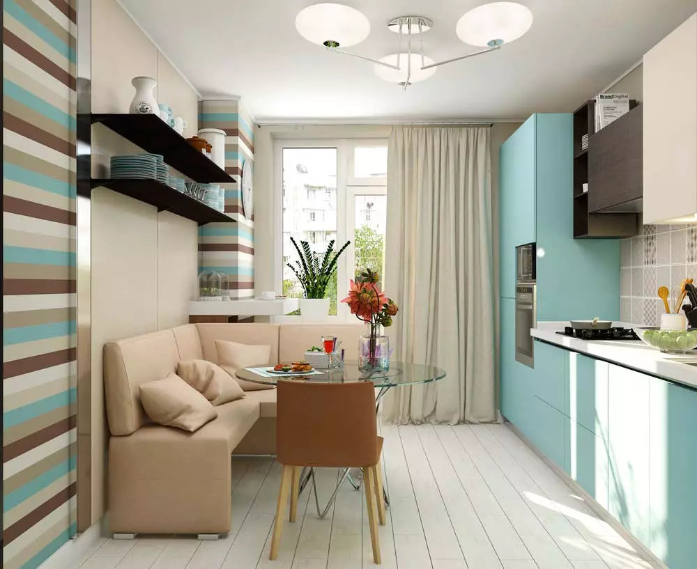 Deseño de cociña 12 m² M. m cun sofá (79 fotos): zonificación da cociña interior de 12 metros cadrados. metros cunha televisión e sen ideas para a planificación 9439_21
