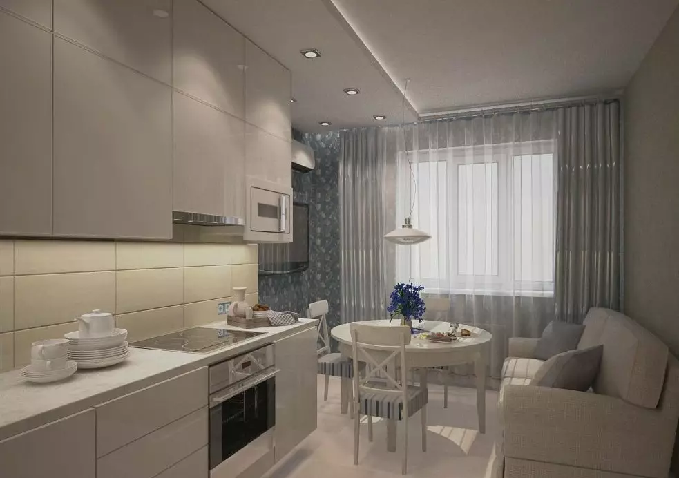 Deseño de cociña 12 m² M. m cun sofá (79 fotos): zonificación da cociña interior de 12 metros cadrados. metros cunha televisión e sen ideas para a planificación 9439_34