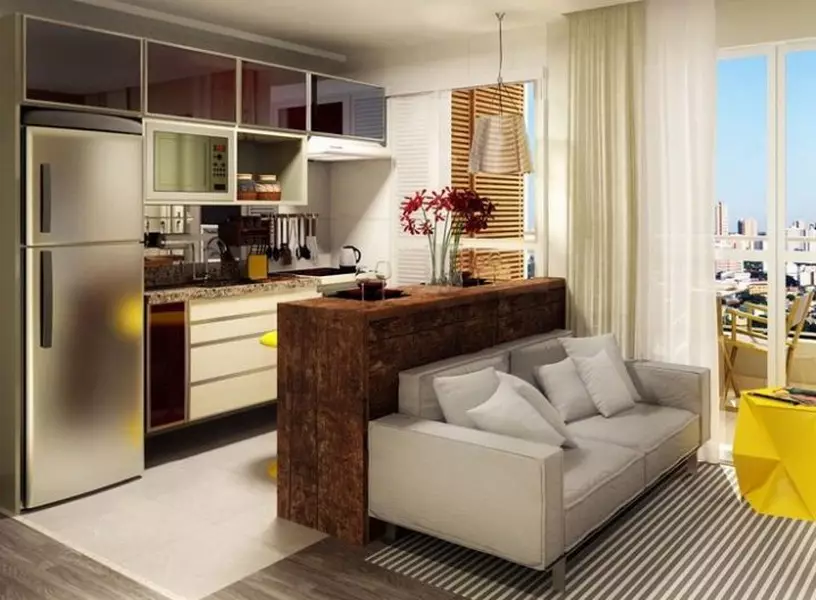 طراحی آشپزخانه 12 متر مربع متر با یک مبل (79 عکس): منطقه بندی آشپزخانه داخلی 12 متر مربع. متر با تلویزیون و بدون، ایده هایی برای برنامه ریزی 9439_43