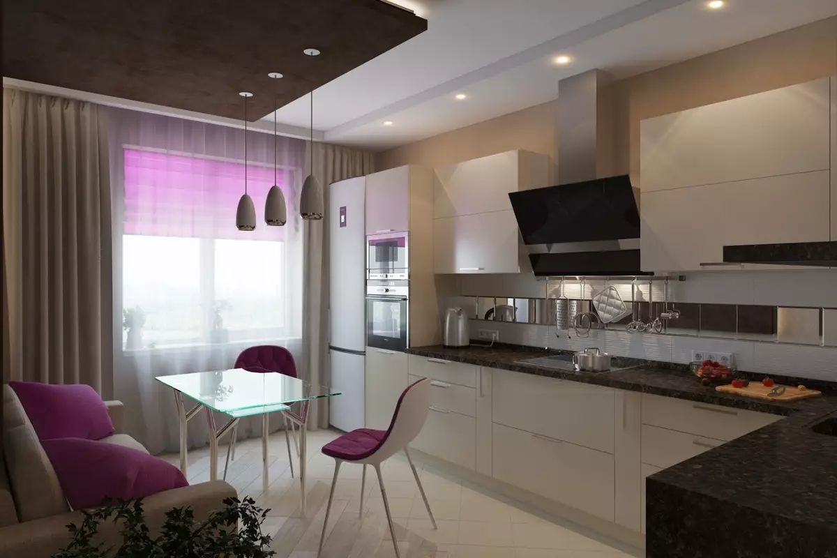 طراحی آشپزخانه 12 متر مربع متر با یک مبل (79 عکس): منطقه بندی آشپزخانه داخلی 12 متر مربع. متر با تلویزیون و بدون، ایده هایی برای برنامه ریزی 9439_5