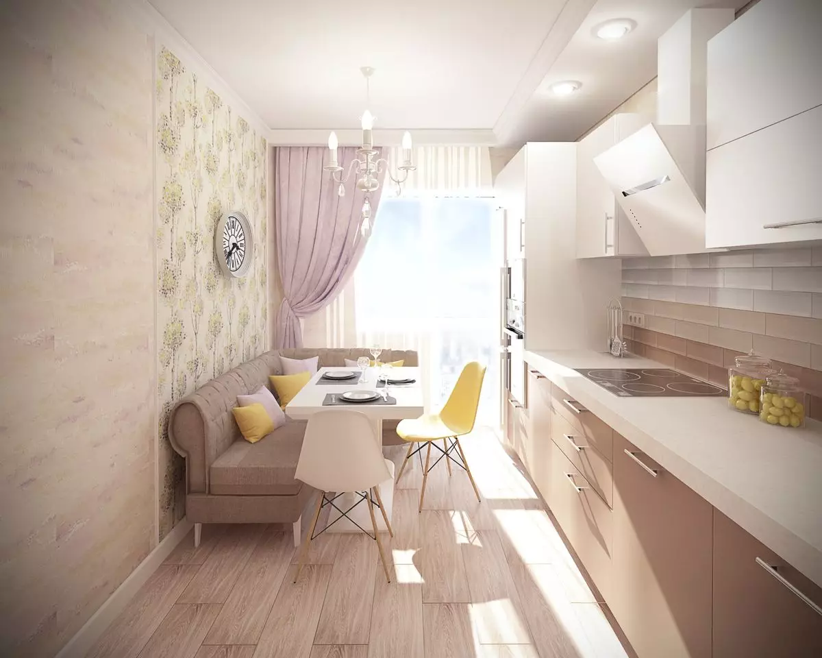 Кухня дизайн 12 кв. М. м с диван (79 снимки): зониране на интериора кухня от 12 квадратни метра. м, с телевизор и без, идеи за планиране 9439_9