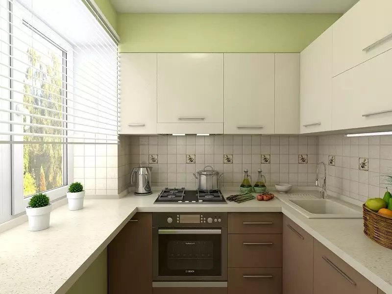 Kuchynský dizajn 6 metrov štvorcových. m v Khrushchev (88 fotografií): Nápady na dizajn interiéru v malej miestnosti 6 metrov štvorcových, veľkosti kuchyne a usporiadanie plánu, oprava možností 9441_51
