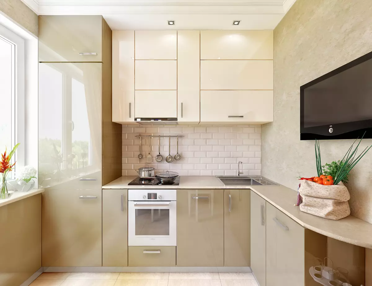 Desain dapur 6 meter persegi. M In Khrushchev (88 foto): Ide desain interior di ruangan kecil 6 meter persegi, ukuran dapur dan rencana pengaturan, opsi perbaikan 9441_6