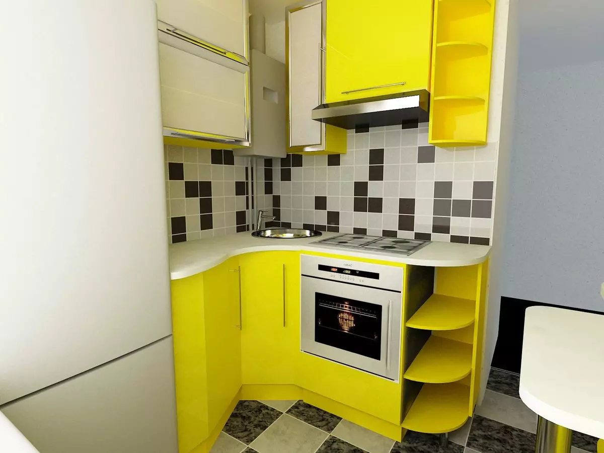 Køkkendesign 6 kvadratmeter. M i Khrushchev (88 billeder): Interiørdesign ideer i et lille rum på 6 kvadratmeter, køkkenstørrelser og arrangementplan, reparationsmuligheder 9441_7
